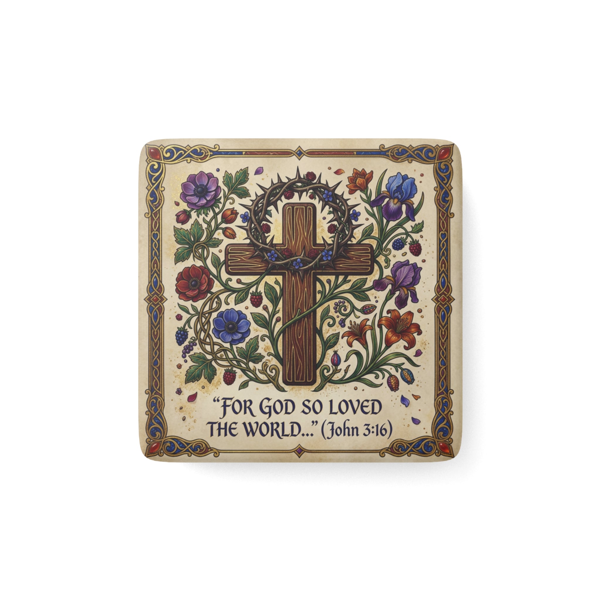 Porcelain Magnet, Square "For God so loved the world..." John 3:16