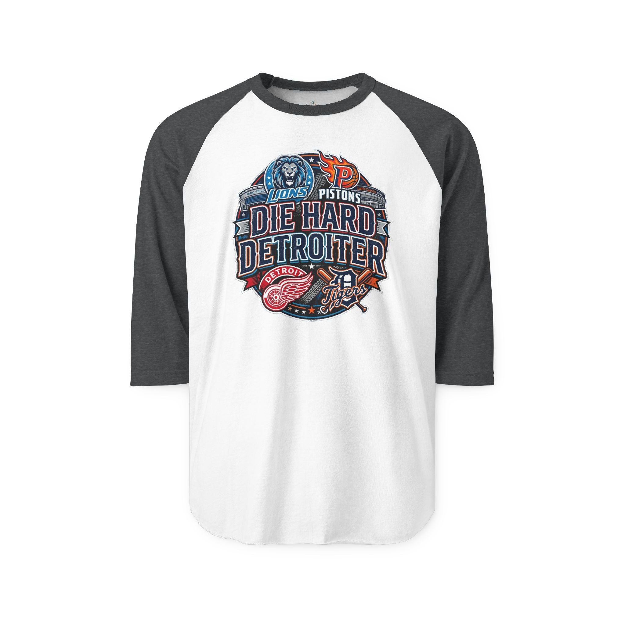 Unisex Three-Quarter Sleeve Raglan Shirt - DIE HARD DETROITER, sports style 1 raglan white