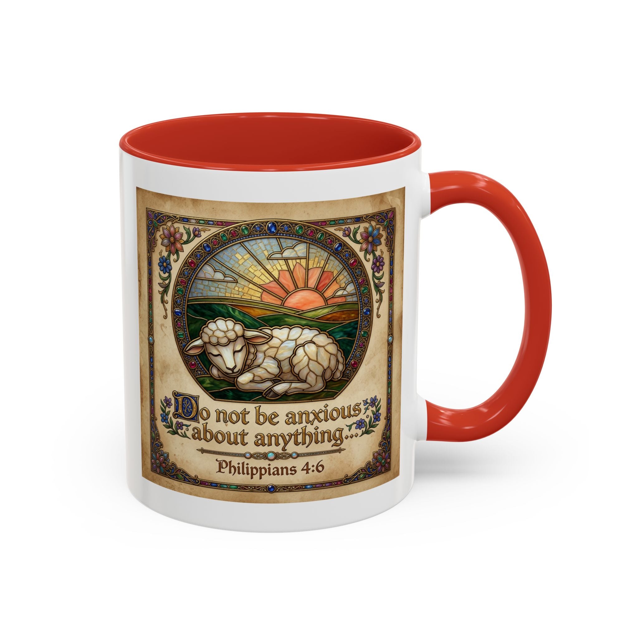 Accent Coffee Mug (11, 15oz) "Be not anxious about anything Phillipians 4:6