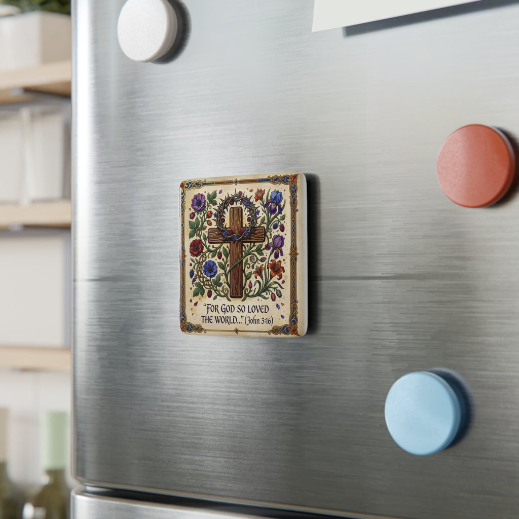 Porcelain Magnet, Square "For God so loved the world..." John 3:16