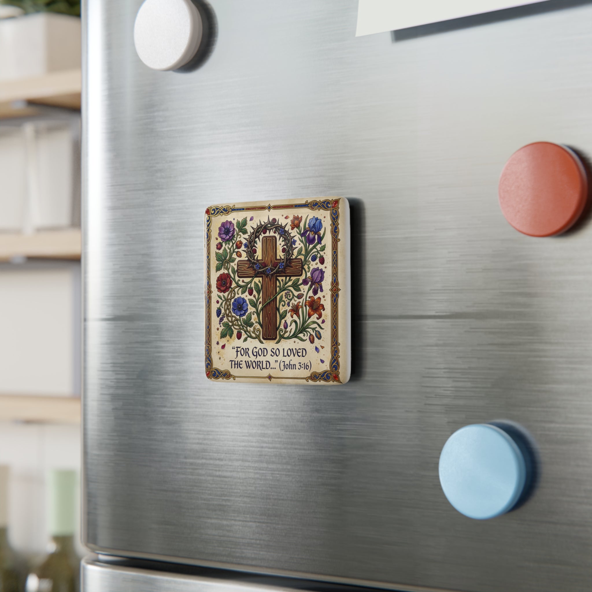 Porcelain Magnet, Square "For God so loved the world..." John 3:16