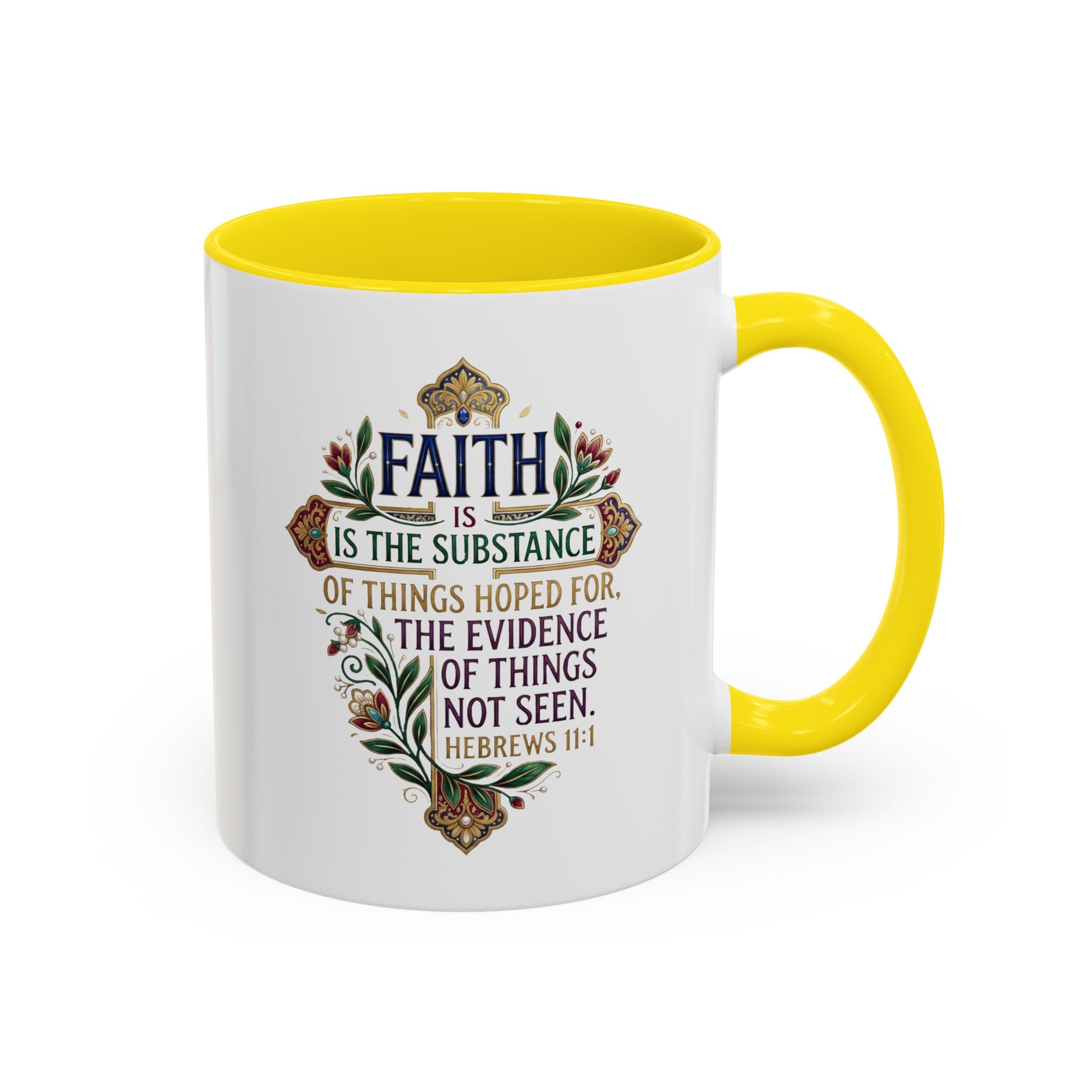 Accent Coffee Mug (11, 15oz) "Faith is the substance" Hebrews 11:1