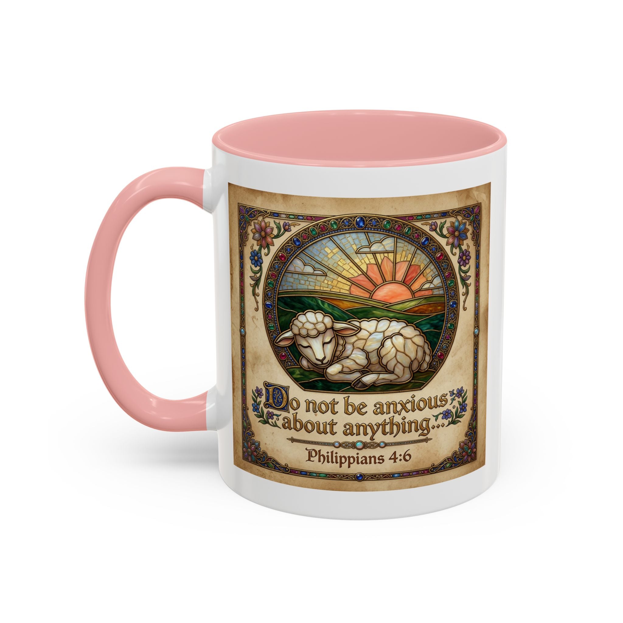 Accent Coffee Mug (11, 15oz) "Be not anxious about anything Phillipians 4:6