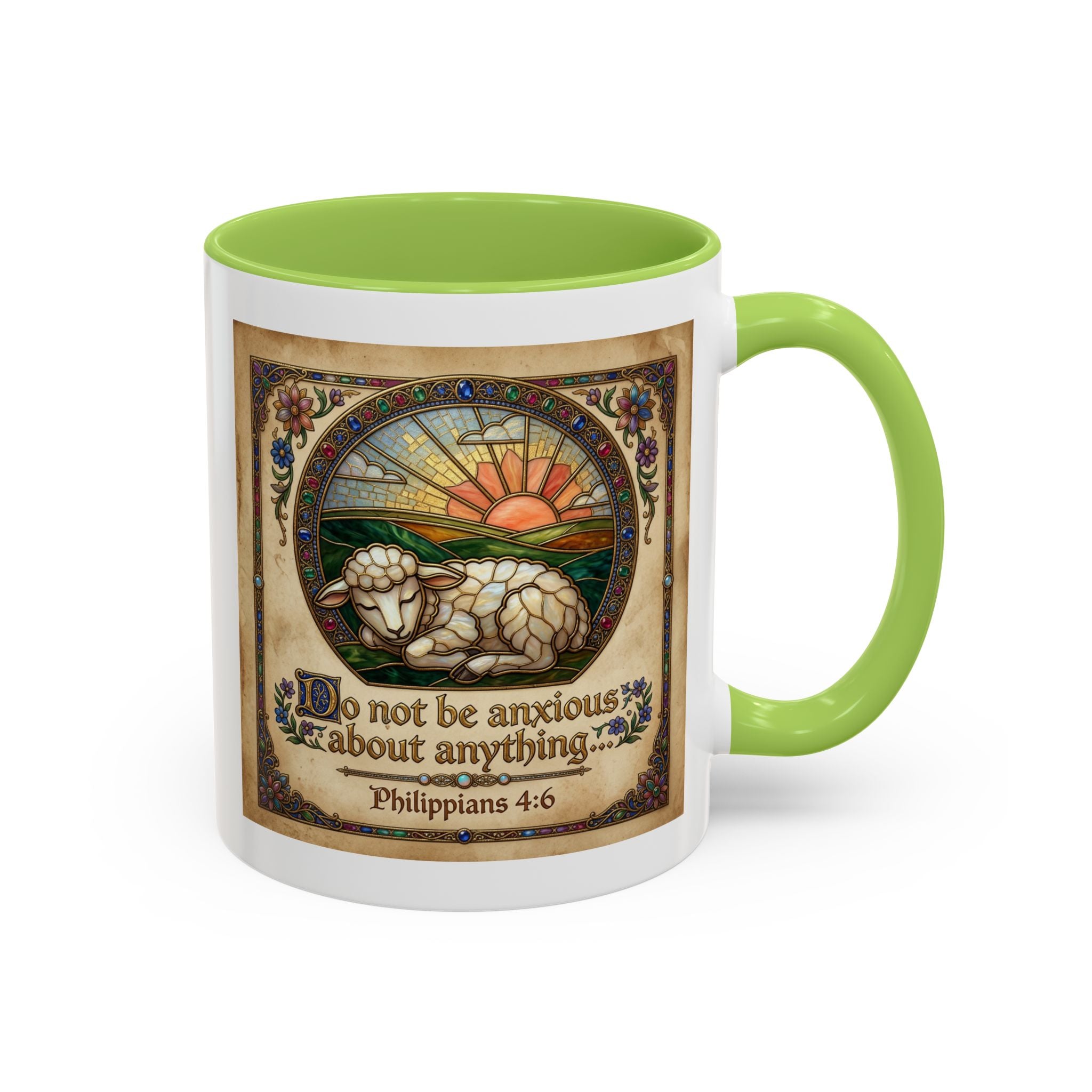 Accent Coffee Mug (11, 15oz) "Be not anxious about anything Phillipians 4:6