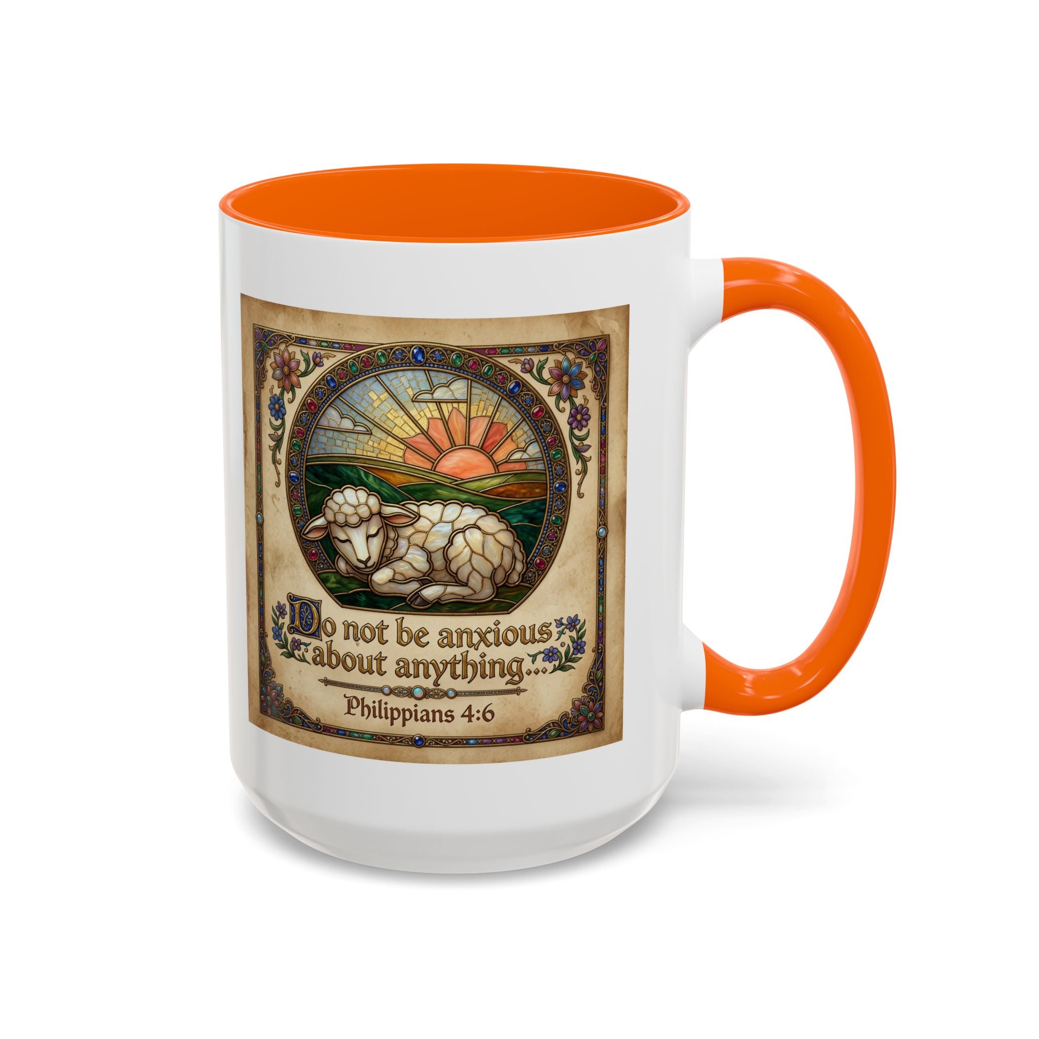Accent Coffee Mug (11, 15oz) "Be not anxious about anything Phillipians 4:6
