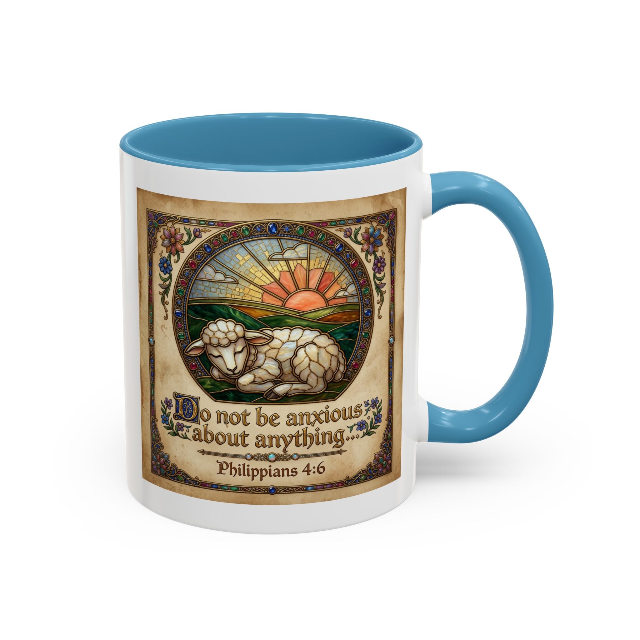Accent Coffee Mug (11, 15oz) "Be not anxious about anything Phillipians 4:6