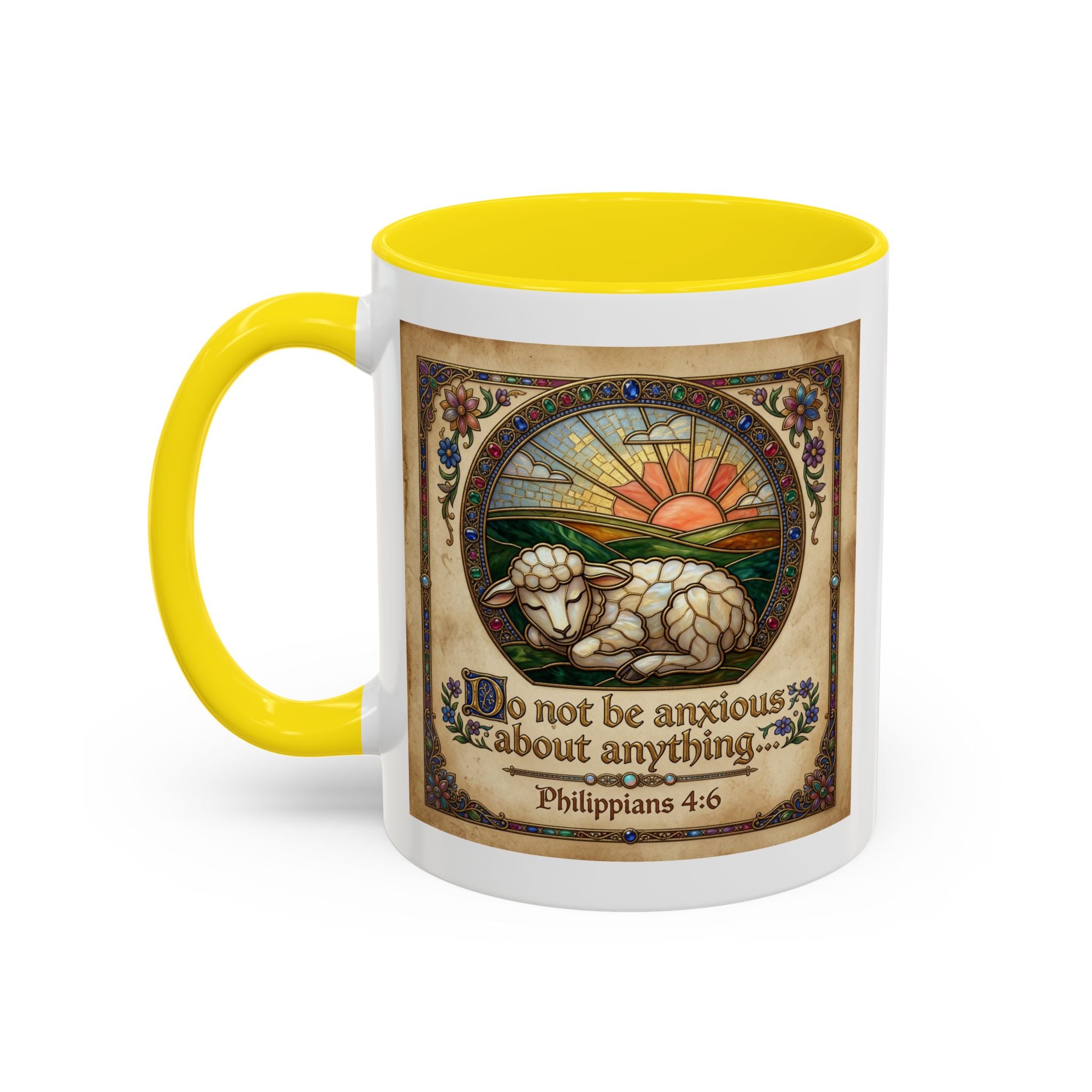 Accent Coffee Mug (11, 15oz) "Be not anxious about anything Phillipians 4:6