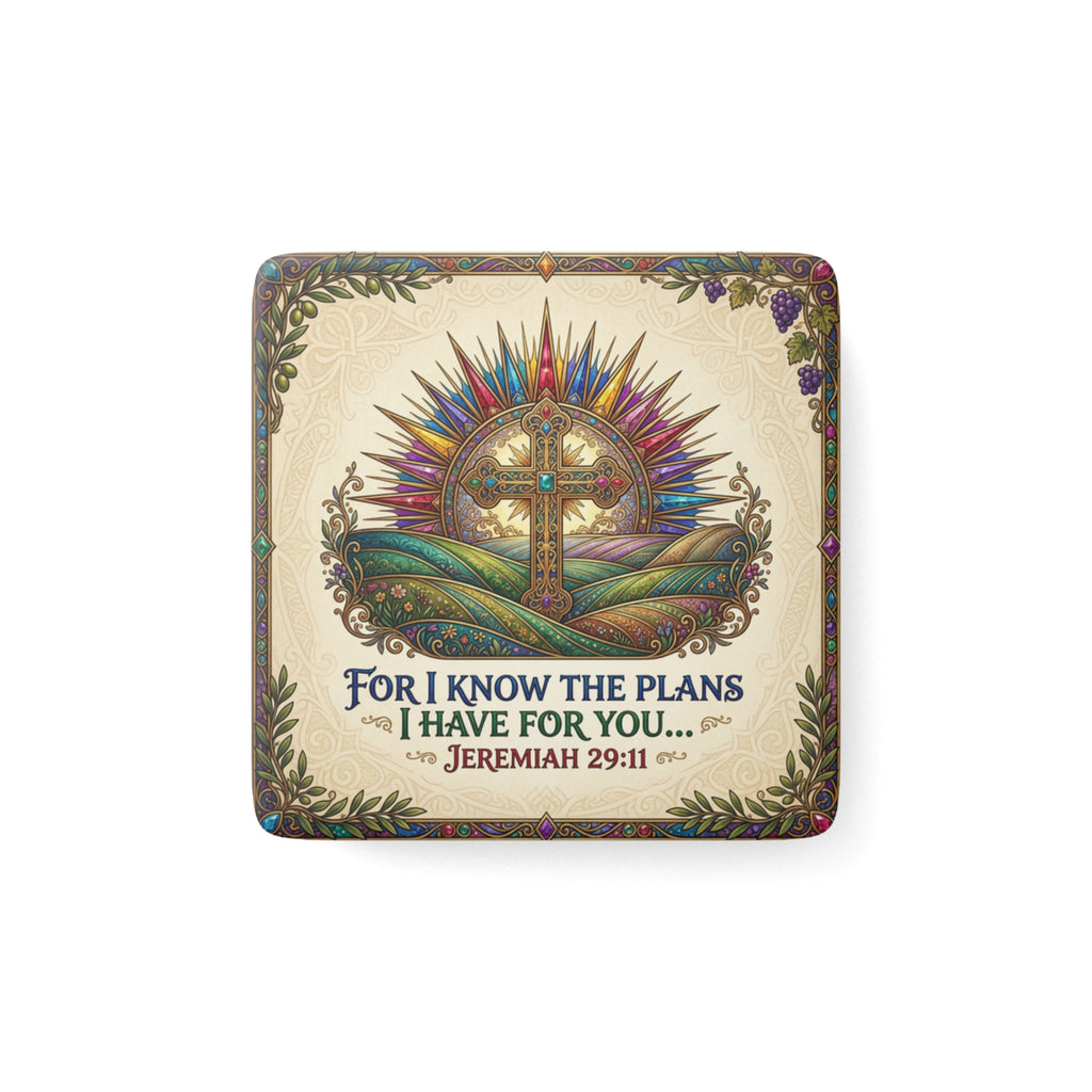 Porcelain Magnet, Square "For I know the plans" Jeremiah 29:11