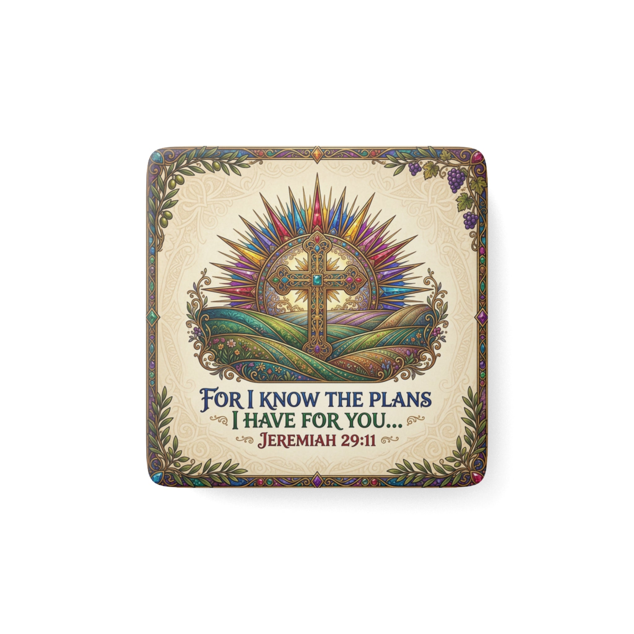 Porcelain Magnet, Square "For I know the plans" Jeremiah 29:11