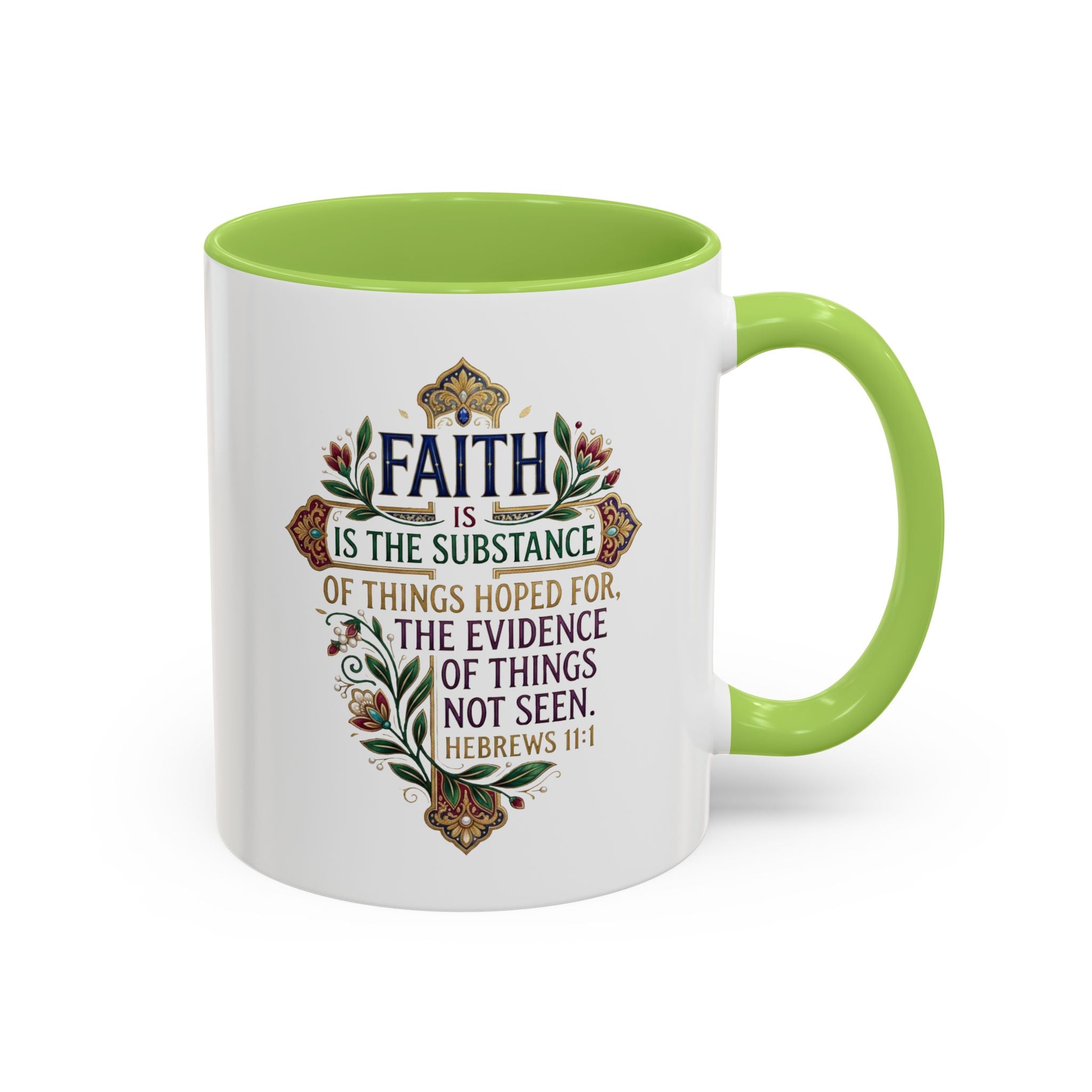 Accent Coffee Mug (11, 15oz) "Faith is the substance" Hebrews 11:1