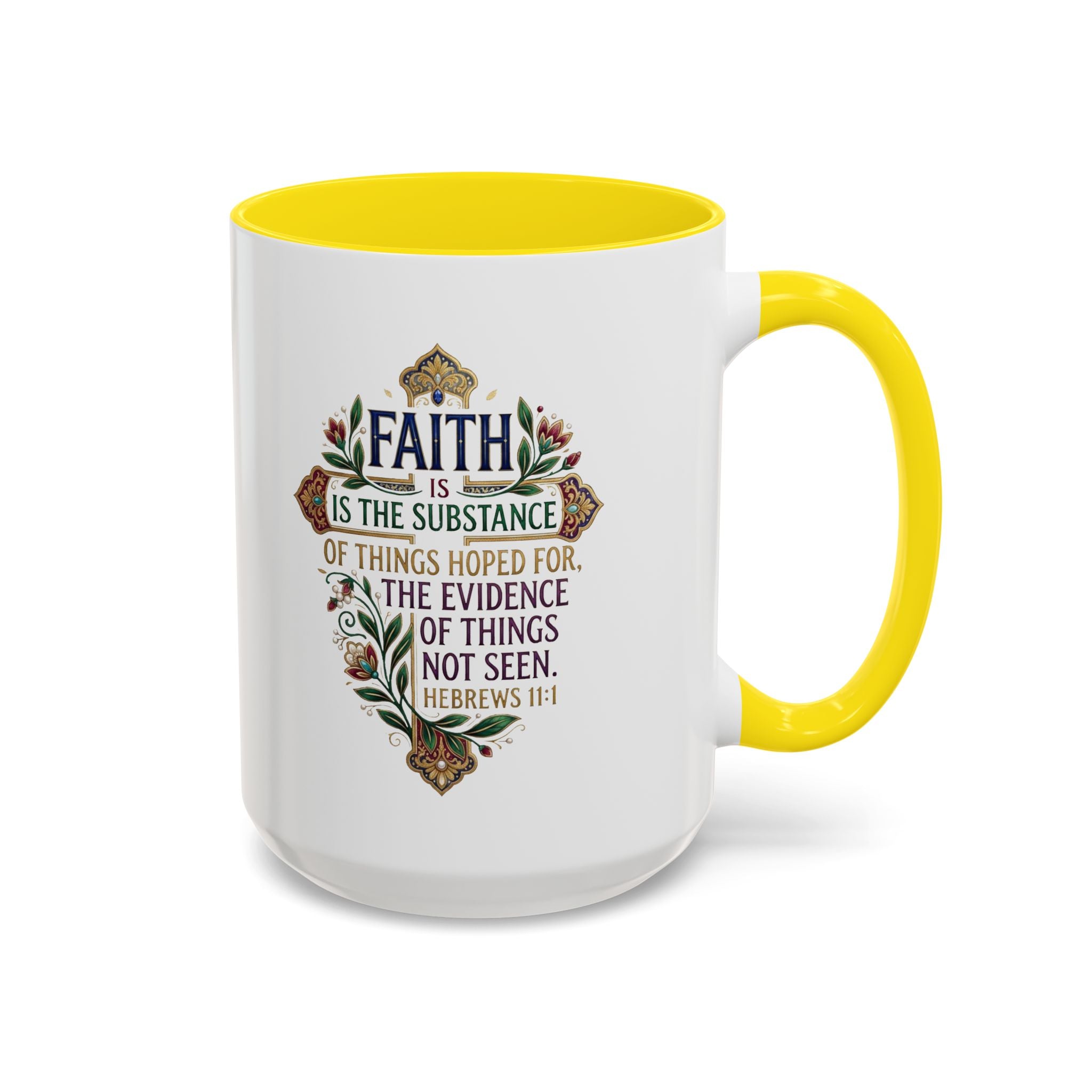 Accent Coffee Mug (11, 15oz) "Faith is the substance" Hebrews 11:1