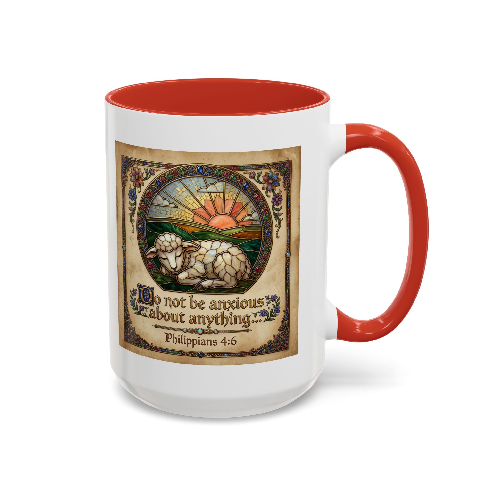 Accent Coffee Mug (11, 15oz) "Be not anxious about anything Phillipians 4:6