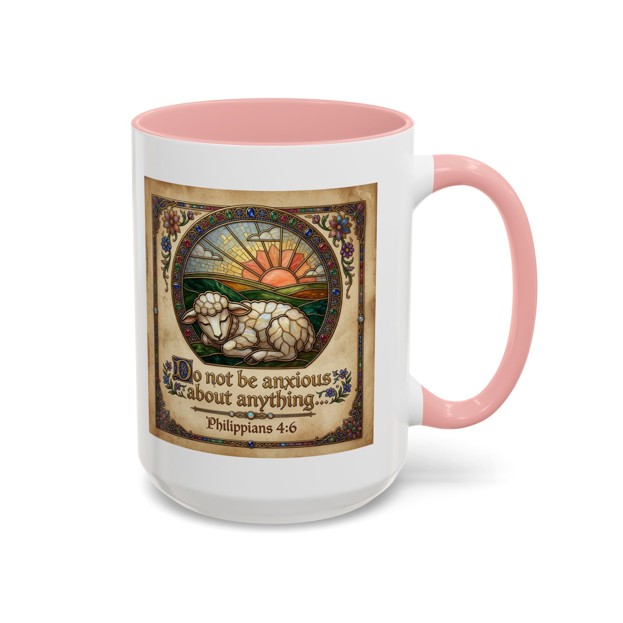 Accent Coffee Mug (11, 15oz) "Be not anxious about anything Phillipians 4:6