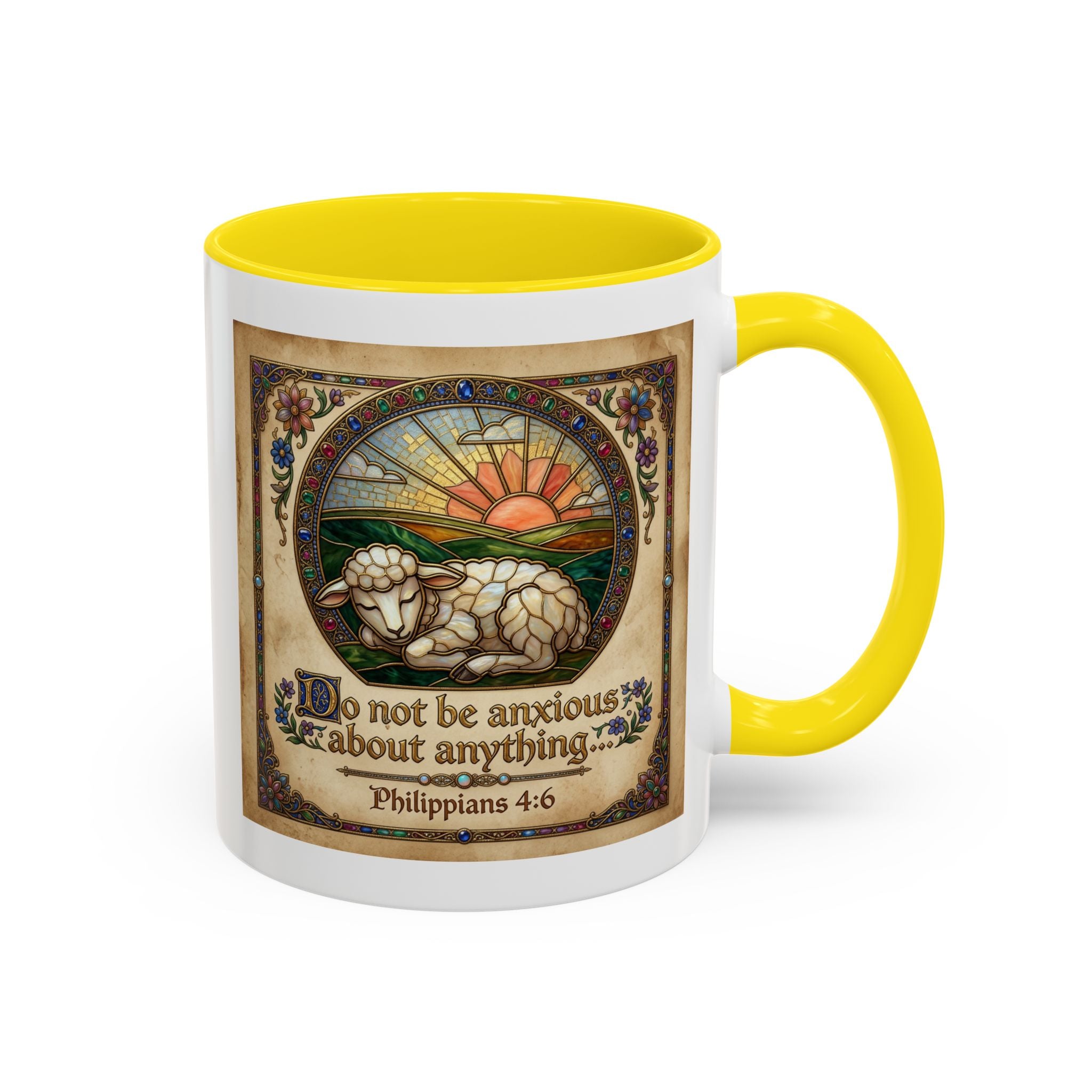 Accent Coffee Mug (11, 15oz) "Be not anxious about anything Phillipians 4:6