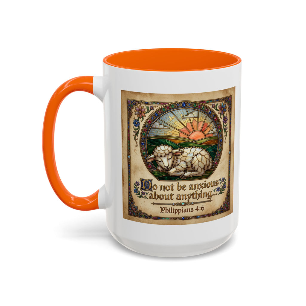 Accent Coffee Mug (11, 15oz) "Be not anxious about anything Phillipians 4:6