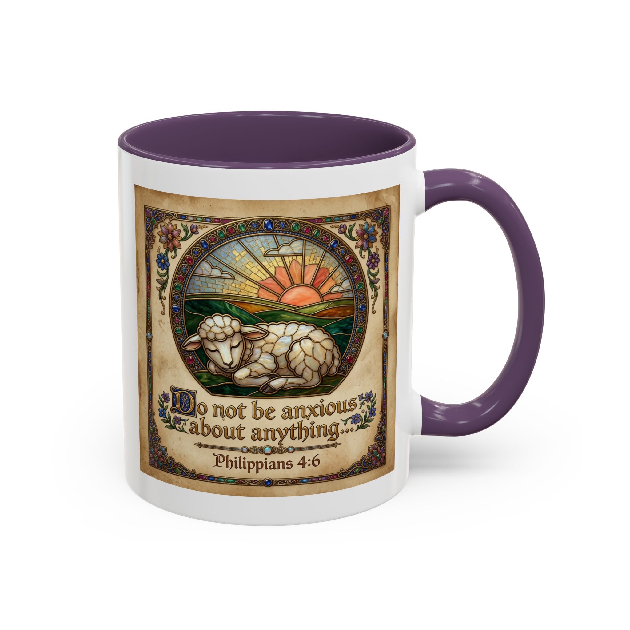 Accent Coffee Mug (11, 15oz) "Be not anxious about anything Phillipians 4:6