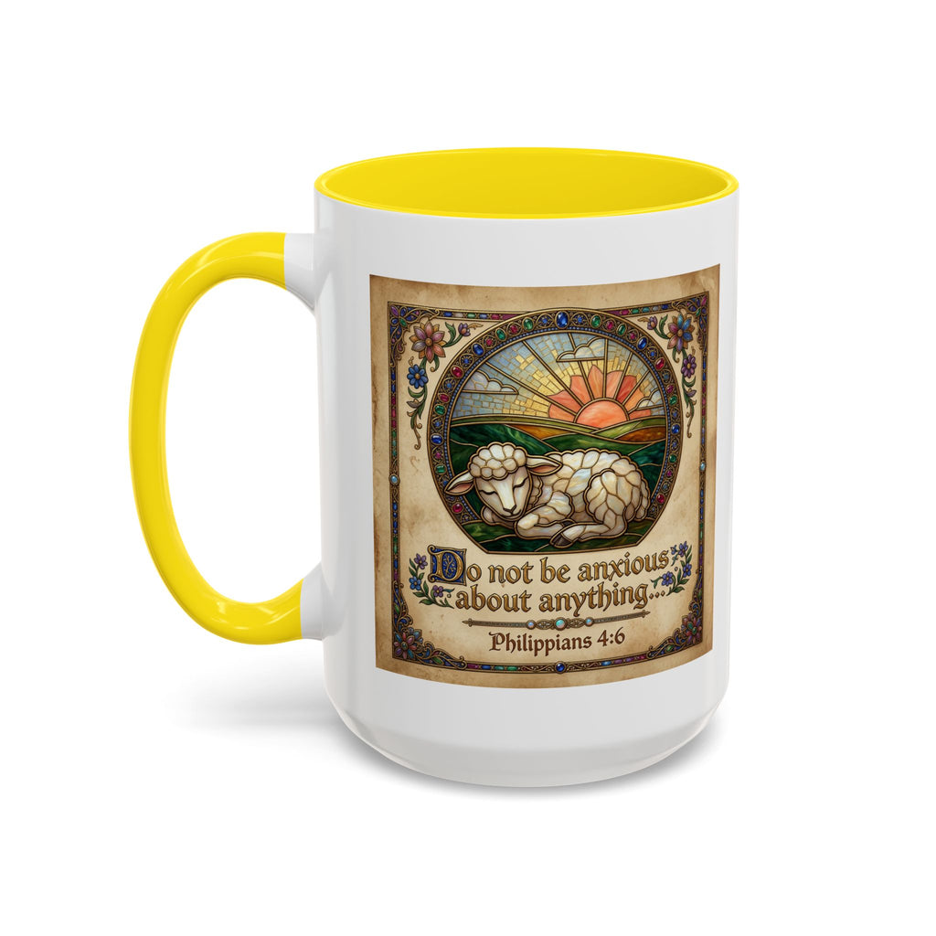 Accent Coffee Mug (11, 15oz) "Be not anxious about anything Phillipians 4:6