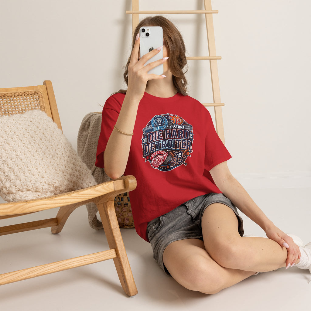 Unisex Heavy Cotton Tee DIE HARD DETROITER, sports style 1