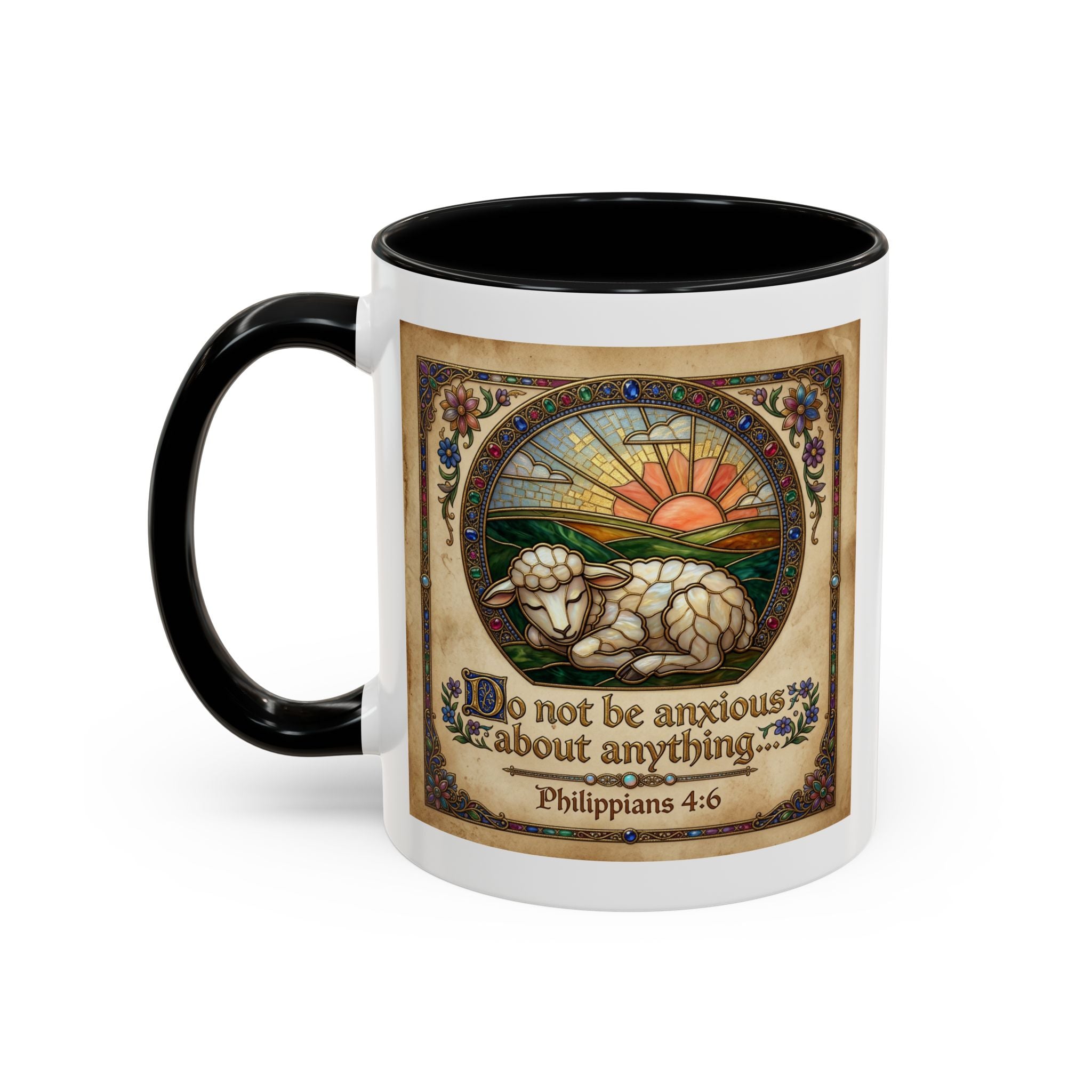Accent Coffee Mug (11, 15oz) "Be not anxious about anything Phillipians 4:6