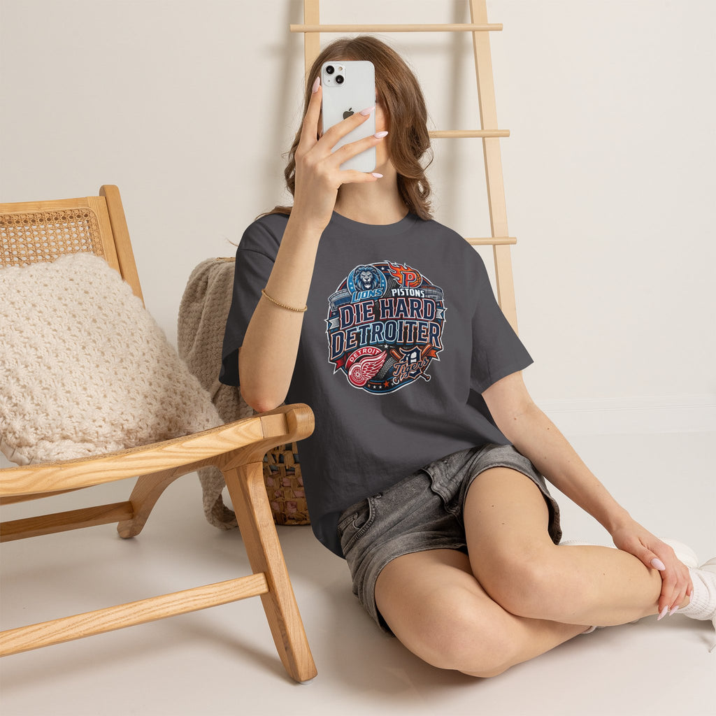 Unisex Heavy Cotton Tee DIE HARD DETROITER, sports style 1