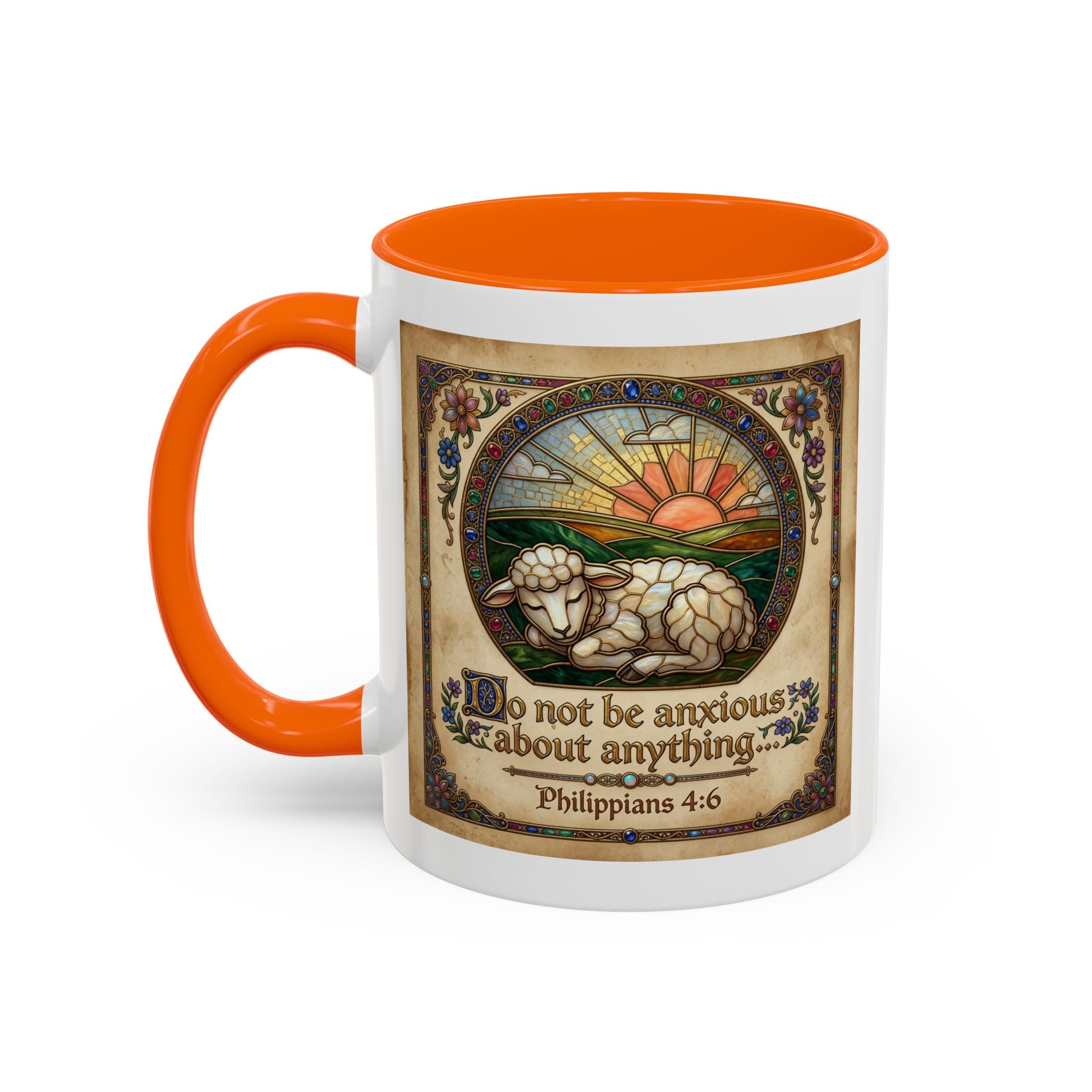 Accent Coffee Mug (11, 15oz) "Be not anxious about anything Phillipians 4:6