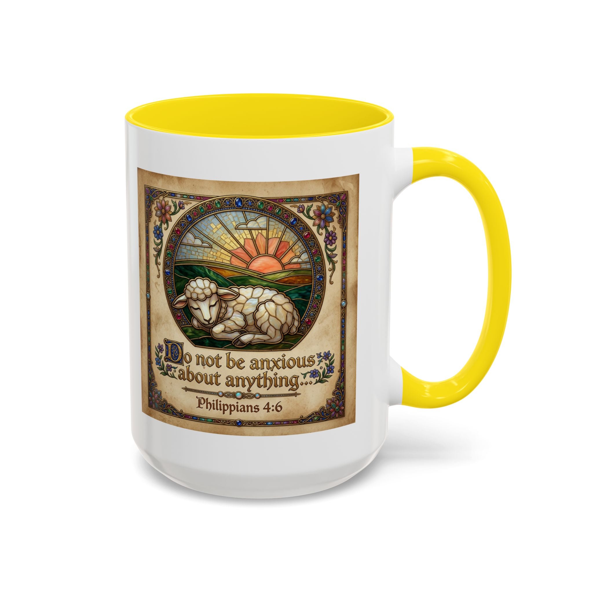 Accent Coffee Mug (11, 15oz) "Be not anxious about anything Phillipians 4:6