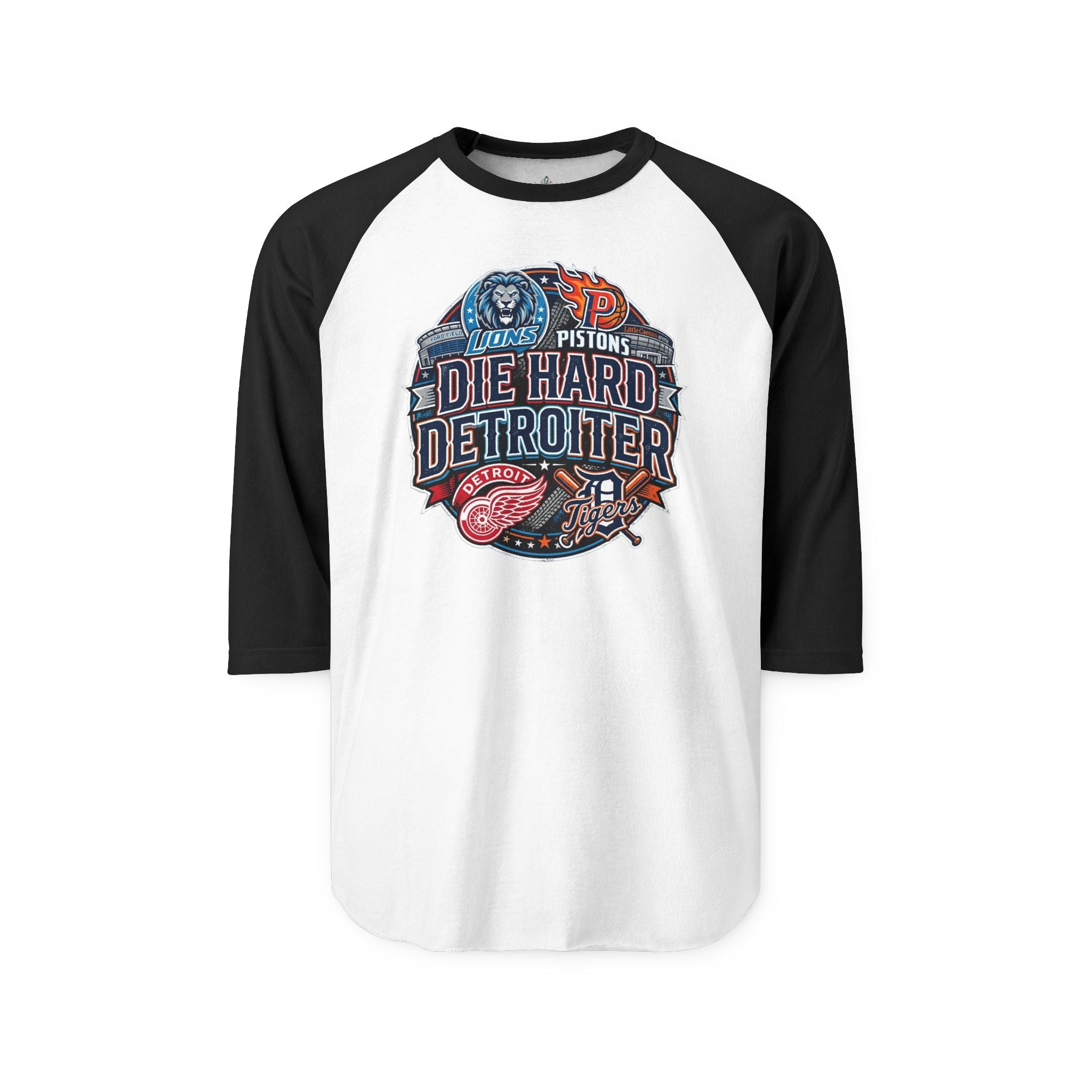 Unisex Three-Quarter Sleeve Raglan Shirt - DIE HARD DETROITER, sports style 1 raglan white