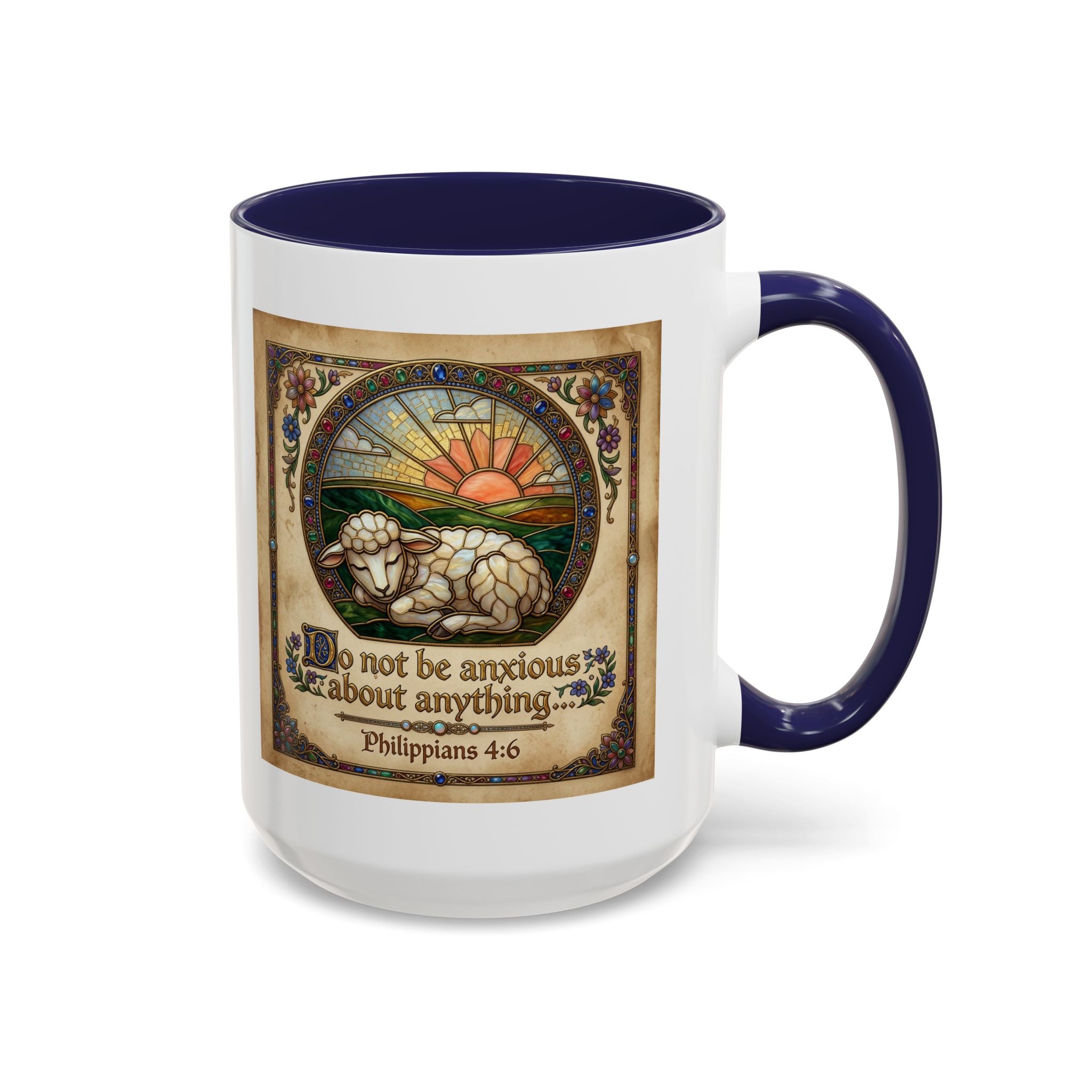 Accent Coffee Mug (11, 15oz) "Be not anxious about anything Phillipians 4:6