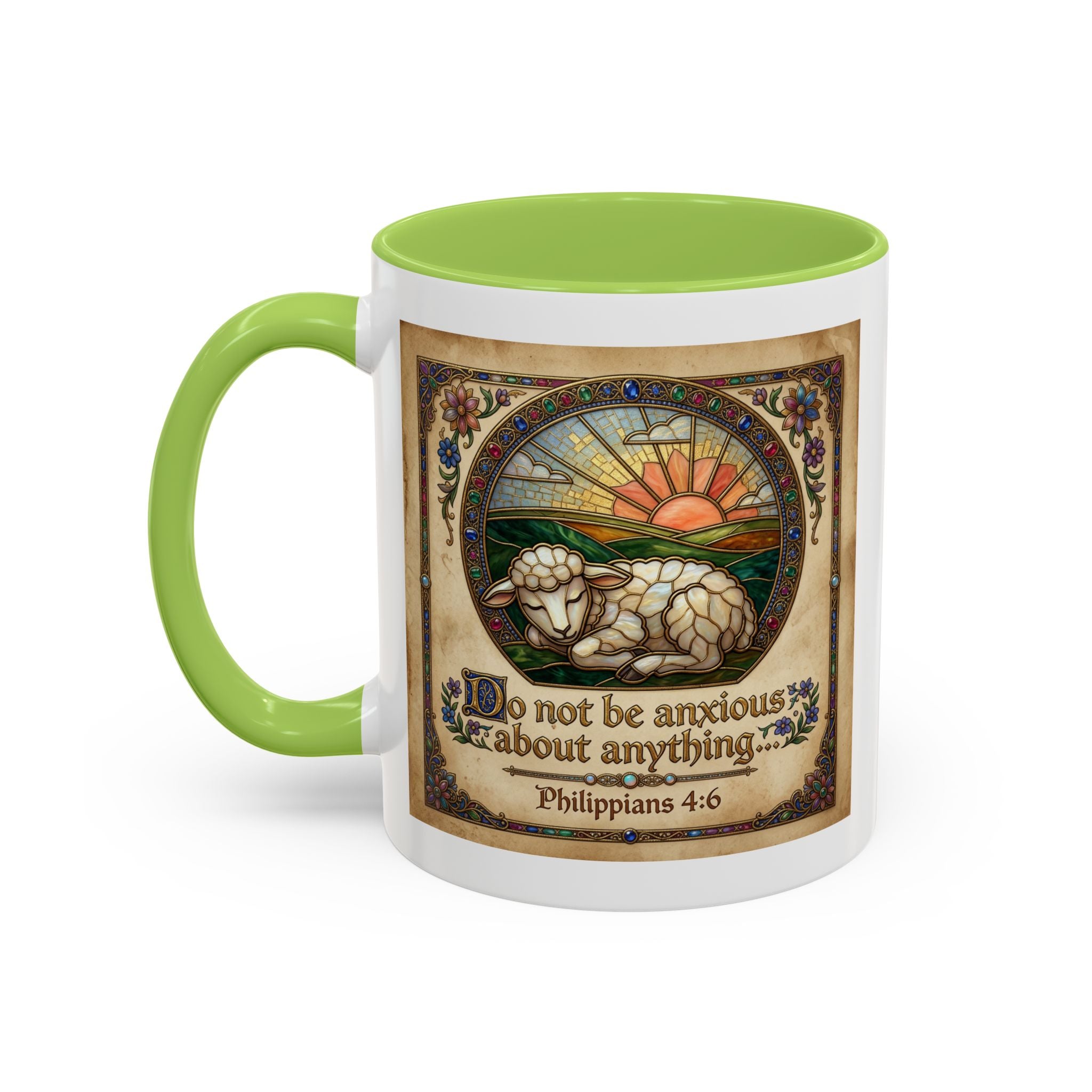 Accent Coffee Mug (11, 15oz) "Be not anxious about anything Phillipians 4:6