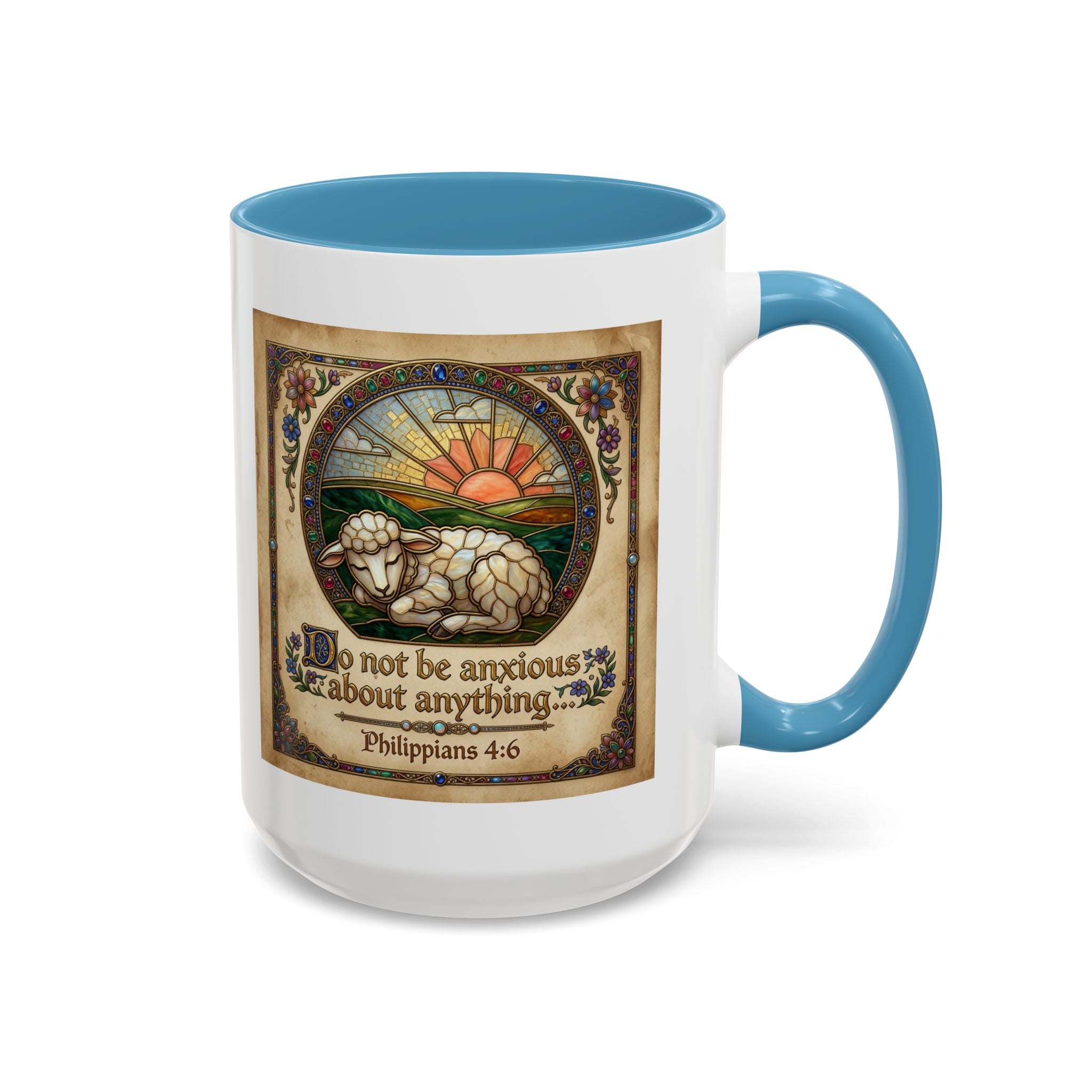 Accent Coffee Mug (11, 15oz) "Be not anxious about anything Phillipians 4:6