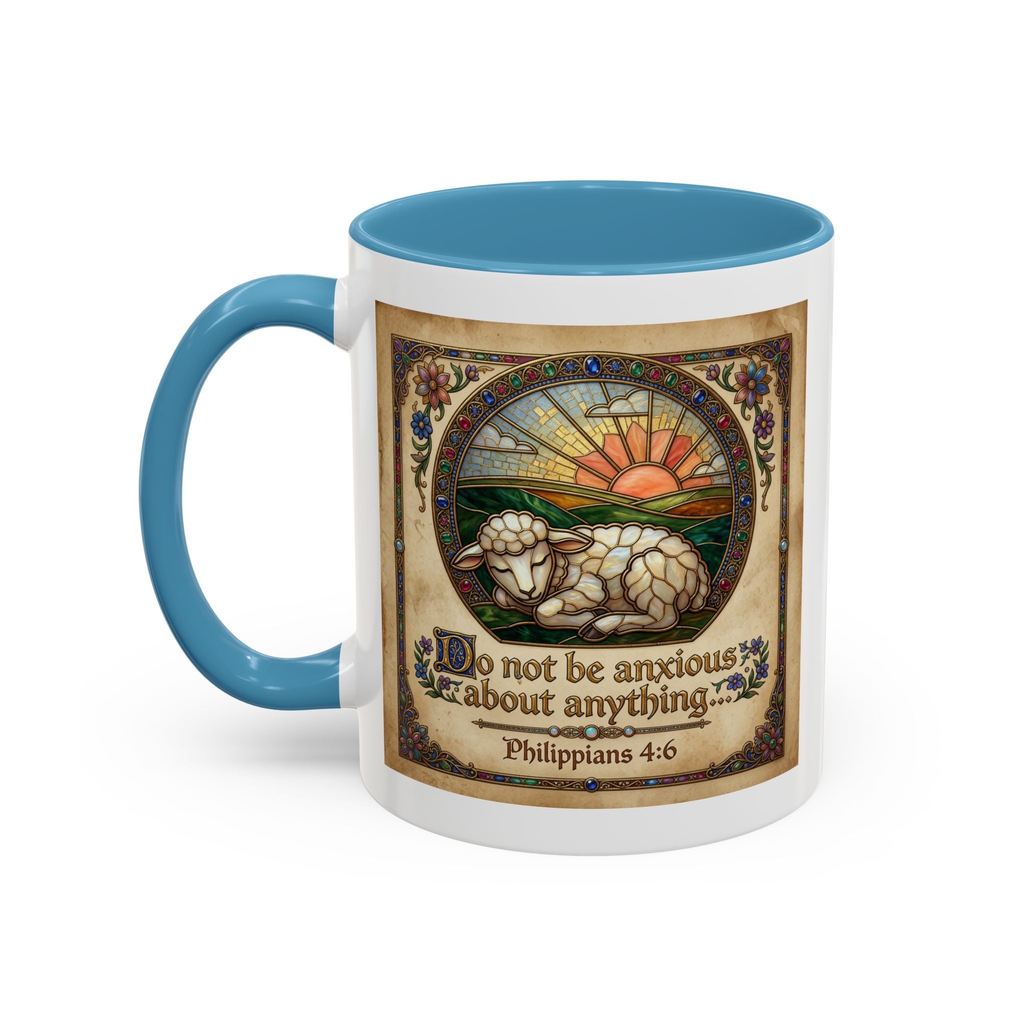 Accent Coffee Mug (11, 15oz) "Be not anxious about anything Phillipians 4:6