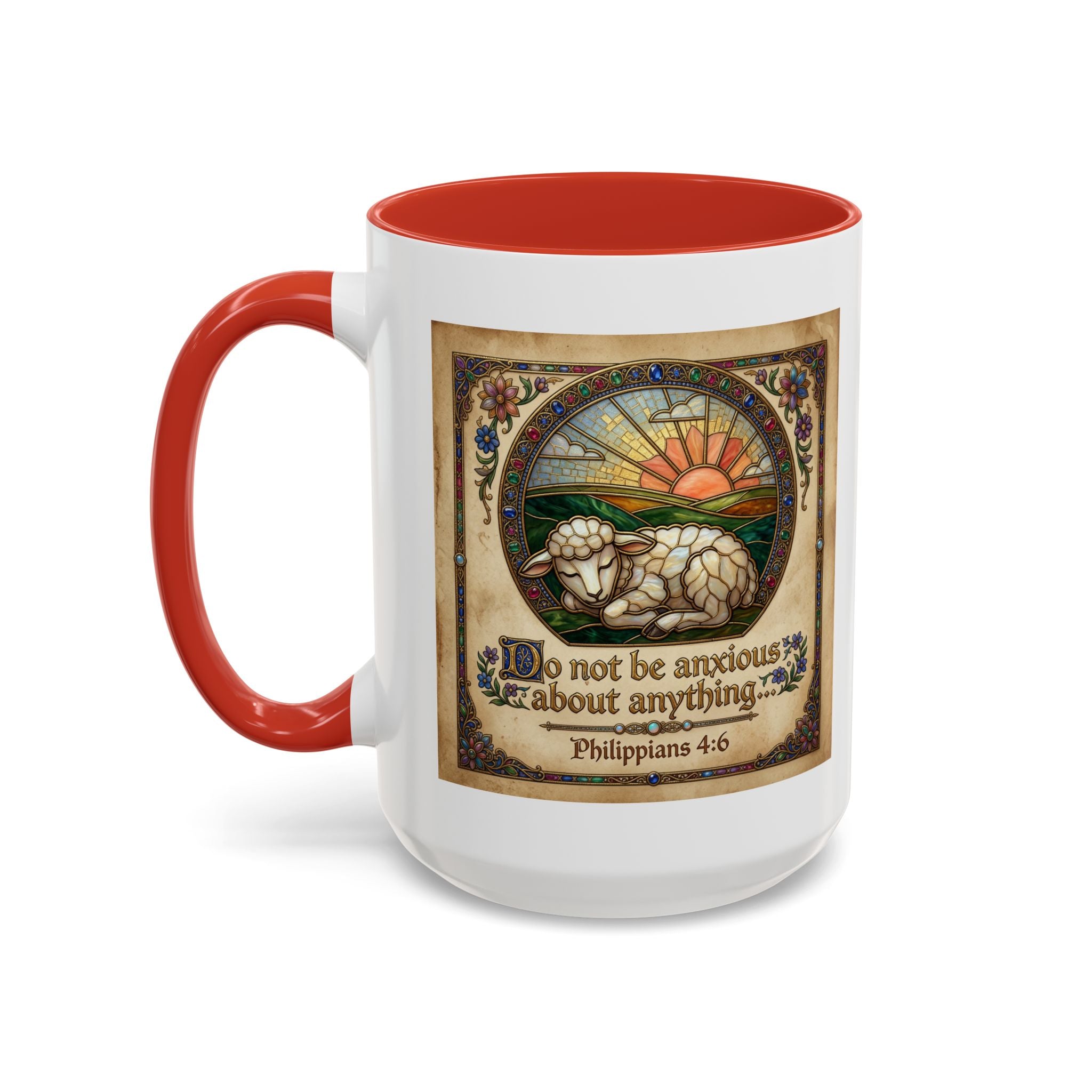 Accent Coffee Mug (11, 15oz) "Be not anxious about anything Phillipians 4:6