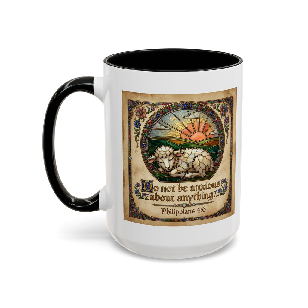 Accent Coffee Mug (11, 15oz) "Be not anxious about anything Phillipians 4:6