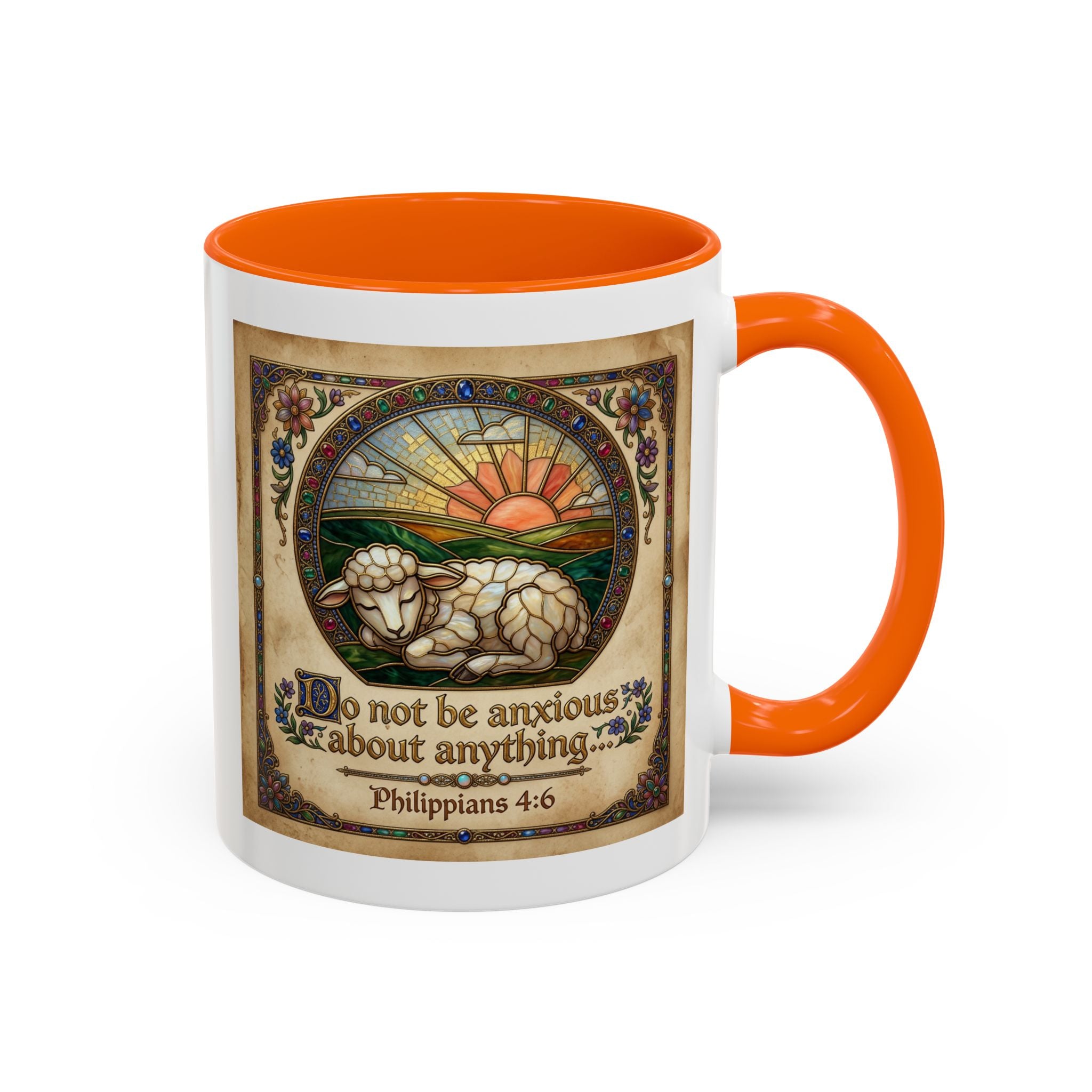 Accent Coffee Mug (11, 15oz) "Be not anxious about anything Phillipians 4:6