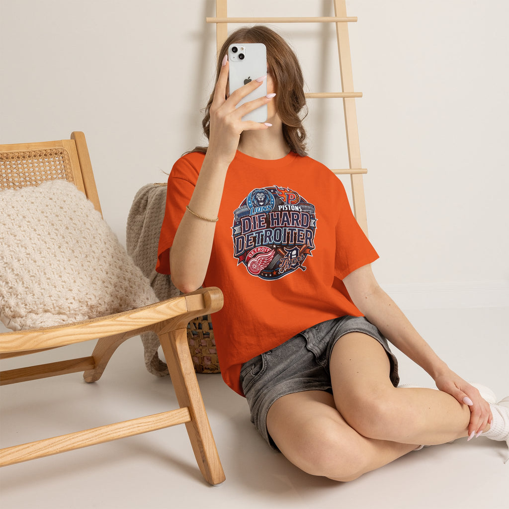 Unisex Heavy Cotton Tee DIE HARD DETROITER, sports style 1