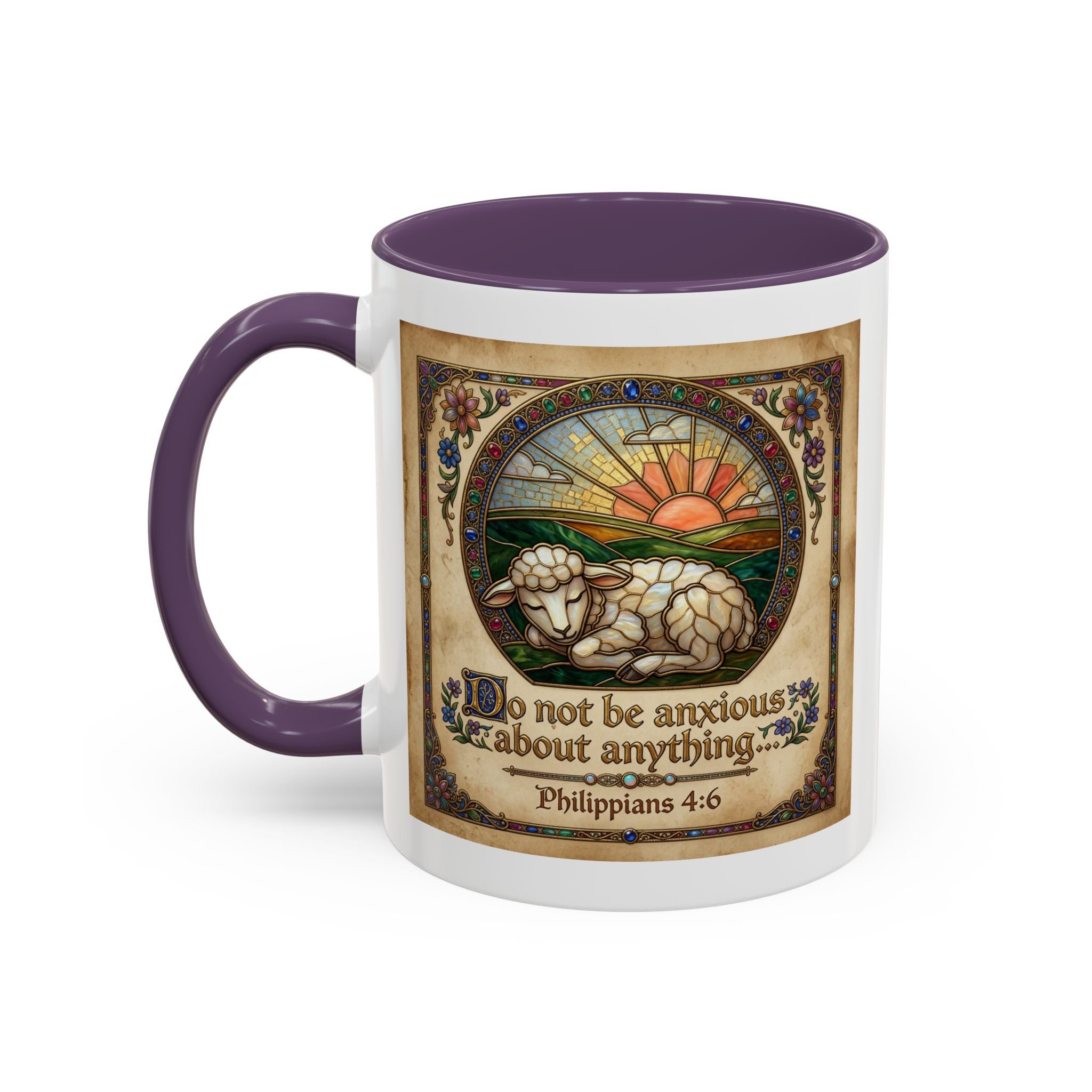 Accent Coffee Mug (11, 15oz) "Be not anxious about anything Phillipians 4:6